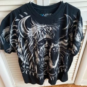 Liquid Blue Graphic T-Shirt Native American Wolf Eagle Dreamcatcher Men’s XL